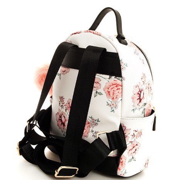 White/Black Floral Mini Bacpack - Picture 4 of 6